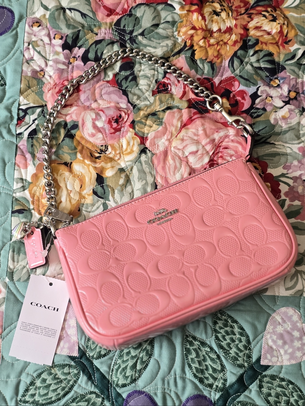 *NWT* COACH Pink Nolita 19 With Chain In Signature Leather With Heart Charm